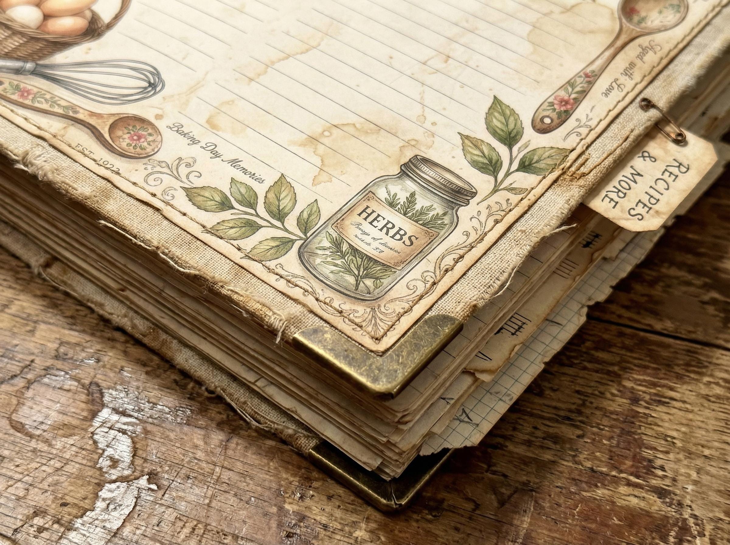 Vintage Recipe Papers Digital, Junk Journal Kit, Printable Cookbook ...
