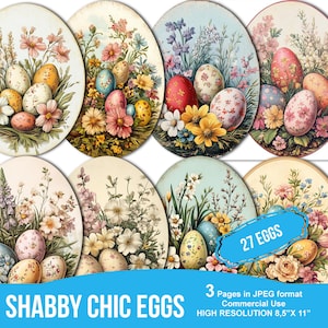 Huevos Shabby Chic, imprimibles de Pascua, suministros para diarios basura de primavera, material efímero de Pascua, recortes elegantes, vintage, pastel, pegatinas, descarga digital