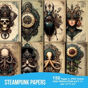 Steampunk Junk Journal Papers, Instant Download, Digital Scrapbook Paper, Victorian Ephemera JPG, Collage Sheets, Printable Backgrounds