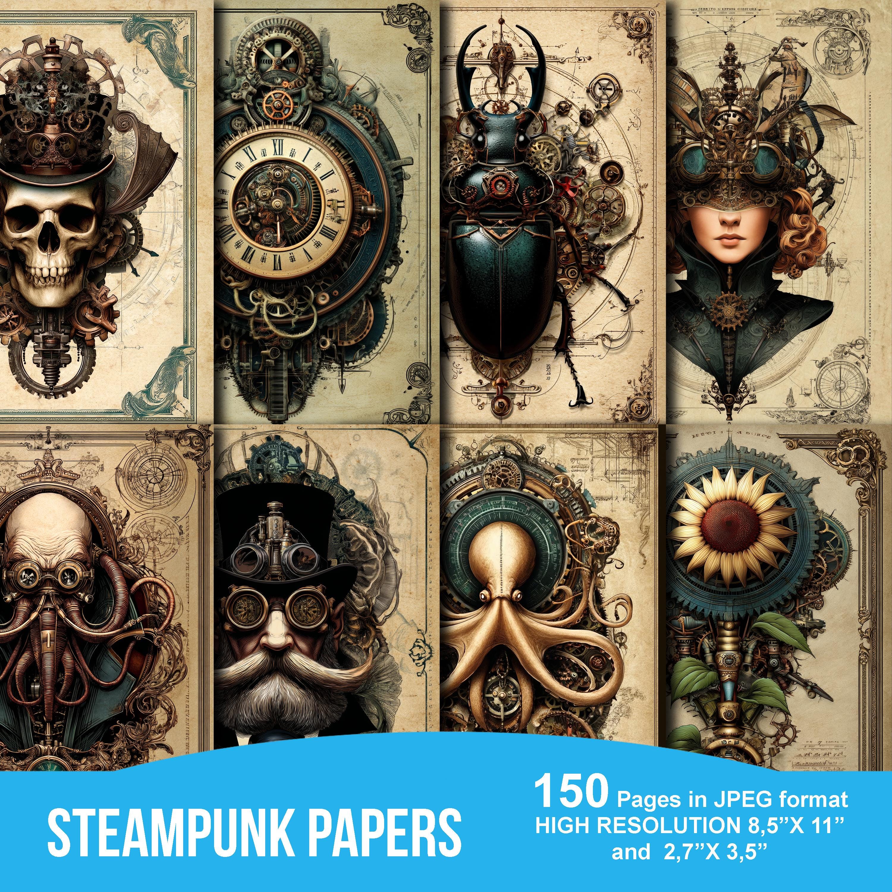 Steampunk Junk Journal Papers, Instant Download, Digital Scrapbook Paper, Victorian Ephemera JPG, Collage Sheets, Printable Backgrounds