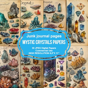Mystic Crystal Junk Journal Printable Pages, Junk Journal Kit, Scrapbook printable, Printable Paper, Digital Collage, Instant Download