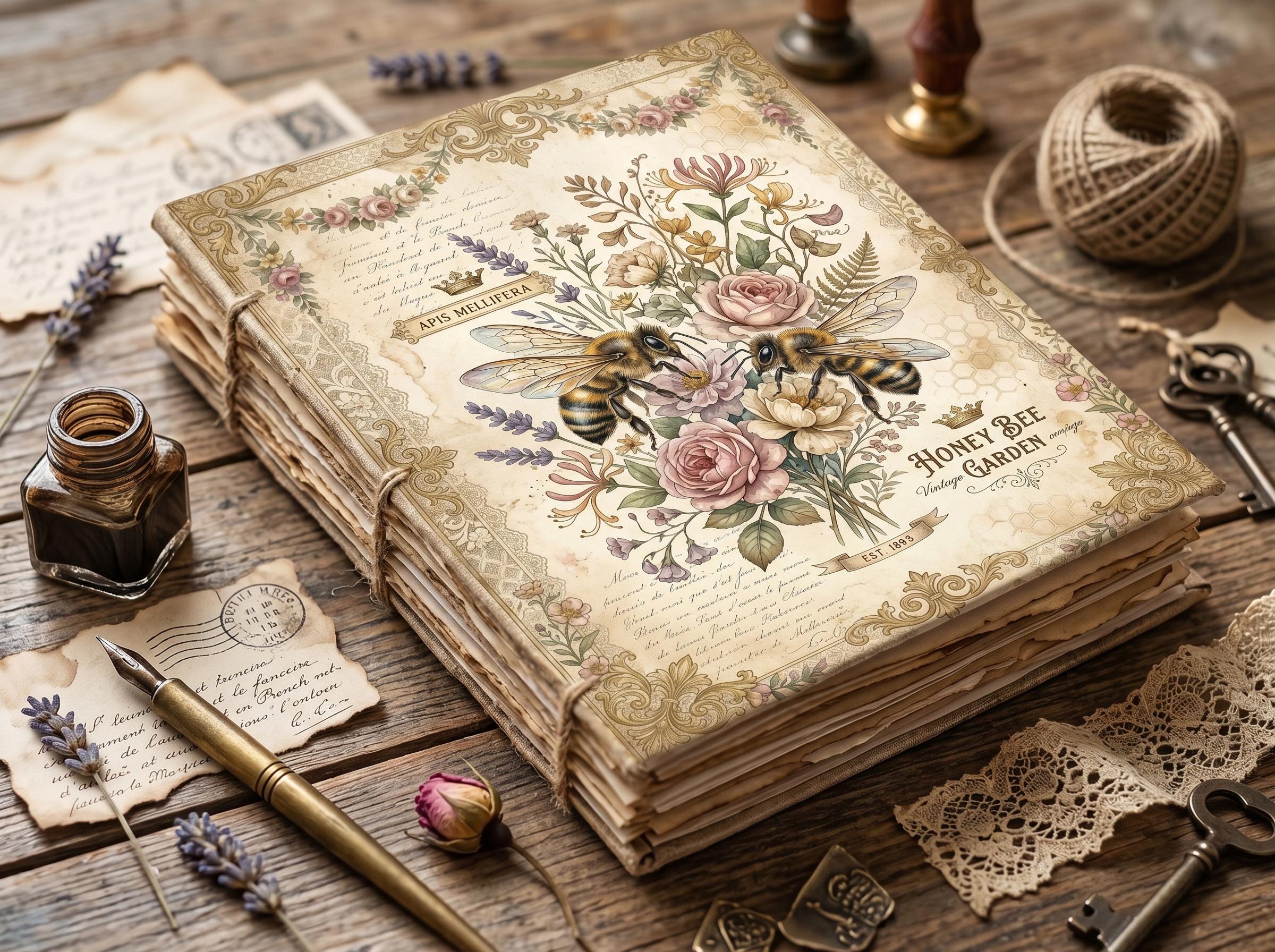 Vintage Beekeeper Junk Journal Pages | Honey Bee Digital Paper | Rustic ...