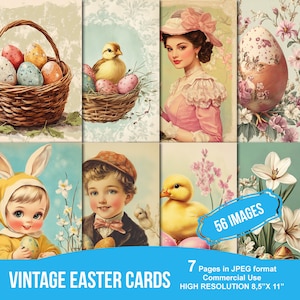 Vintage Pasen Efemere bundel ongewenste dagboek afdrukbare Victoriaanse bloemen konijn eieren ATC ansichtkaart rustieke lente pagina's retro papieren antieke kaart