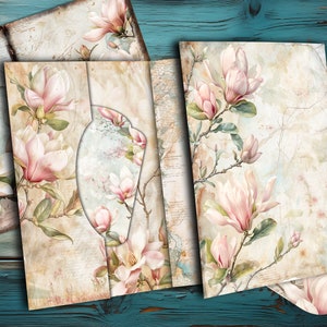 Magnolia Junk Journal Kit, Digital Folder, Collage Sheets, Vintage Floral Insert, Printable Ephemera, Scrapbooks Supplies