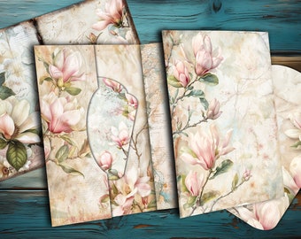 Magnolia Junk Journal Kit, Digital Folder, Collage Sheets, Vintage Floral Insert, Printable Ephemera, Scrapbooks Supplies