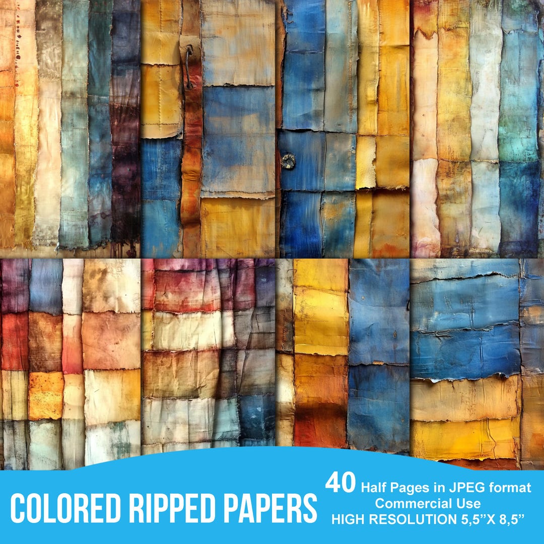 Rustic Rainbow Colored Torn Ripped Half Paper Collage Printable Junk ...