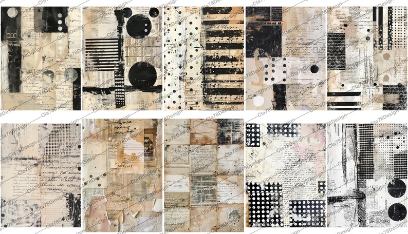 Distressed Papers Vintage Pages Collage, Old Textured Card Junk Journal ...
