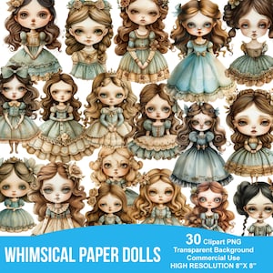 Skurril Papierpuppen Clipart, druckbare digitale Papierpuppen, PNG transparenten Hintergrund, 300 DPI hohe Auflösung 8 "x 8", wählerisch geschnittene Puppe