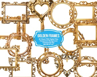 Antique Gold Frames Clipart - Rococo And Baroque Vintage Clip Art Graphics For Altered Art Or Junk Journals. Instant Download-Commercial Use