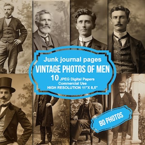 Pagine stampabili con foto di uomini d'epoca, kit di diario spazzatura, album di ritagli stampabile, carta stampabile, collage digitale, download immediato