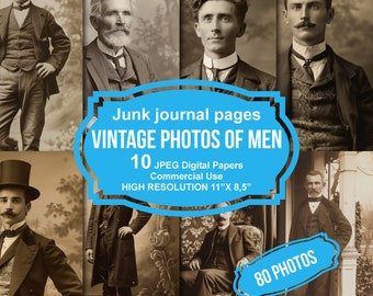 Vintage Men Photos Printable Pages, Junk Journal Kit, Scrapbook printable, Printable Paper, Digital Collage, Instant Download