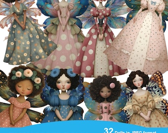 Whimsical Paper Dolls Clipart, Fairies clipart bundle, Scrapbook, Fairy Paper, Junk Journal, Scrapbooking, Card making, Paper Crafts