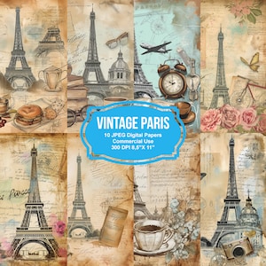 10 pagine stampabili di Junk Journal Vintage Paris, kit di Junk Journal, album di ritagli stampabile, carta stampabile, collage digitale, download immediato