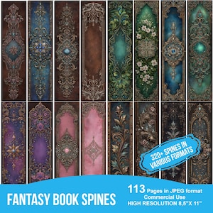 Fantasy Spines for Junk Journal, Book and Mini Book, Spine, Cover, Decorative, Victorian, Printable, Digital Instant Download