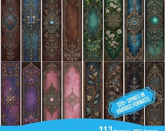Fantasy Spines for Junk Journal, Book and Mini Book, Spine, Cover, Decorative, Victorian, Printable, Digital Instant Download