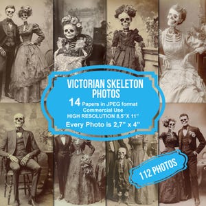 Victorian Skeleton Photos Junk Journal Páginas para impressão, Kit para impressão de scrapbook, Papel para impressão, Colagem digital, Download instantâneo
