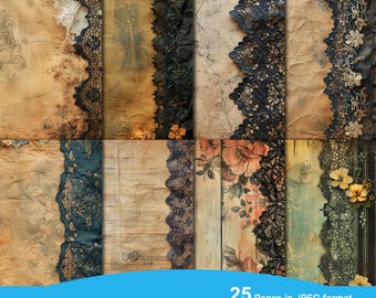 Dark Lace Junk Journal Printable Pages, Digital Lace Collage Sheets ...