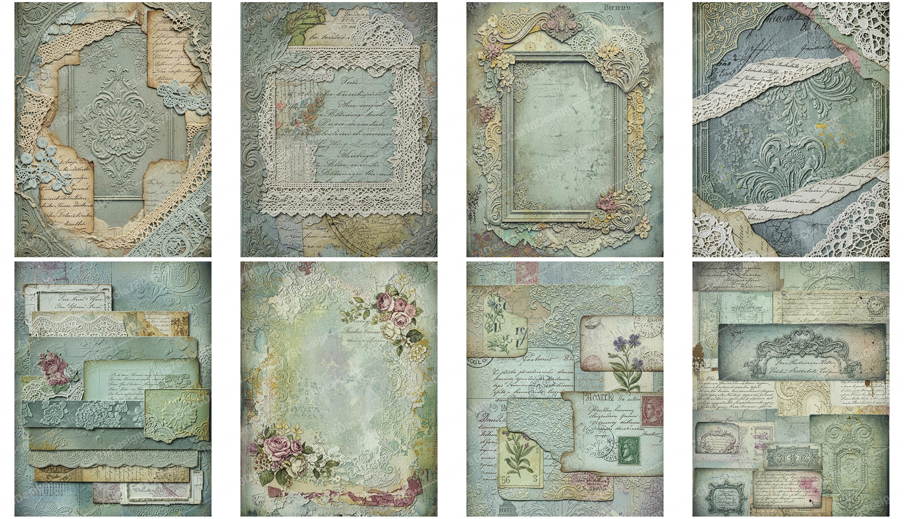 Vintage Blue Lace Digital Paper, Shabby Chic Junk Journal Pages ...