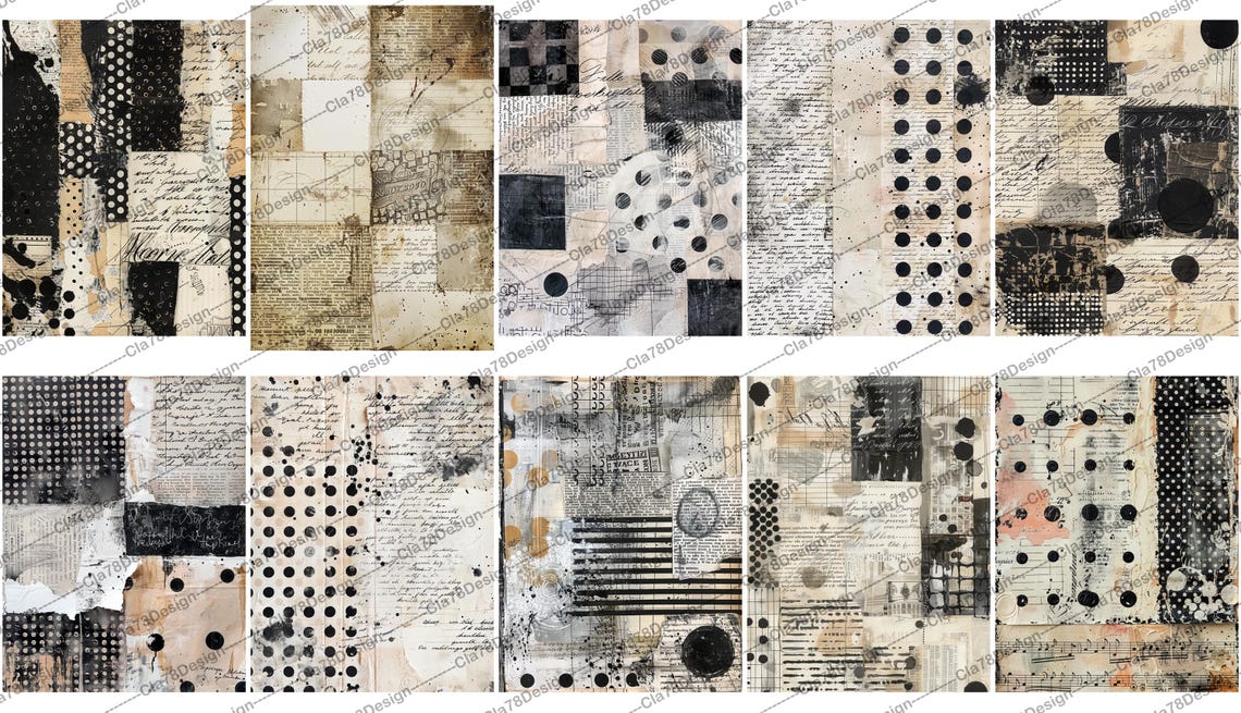 Distressed Papers Vintage Pages Collage, Old Textured Card Junk Journal ...