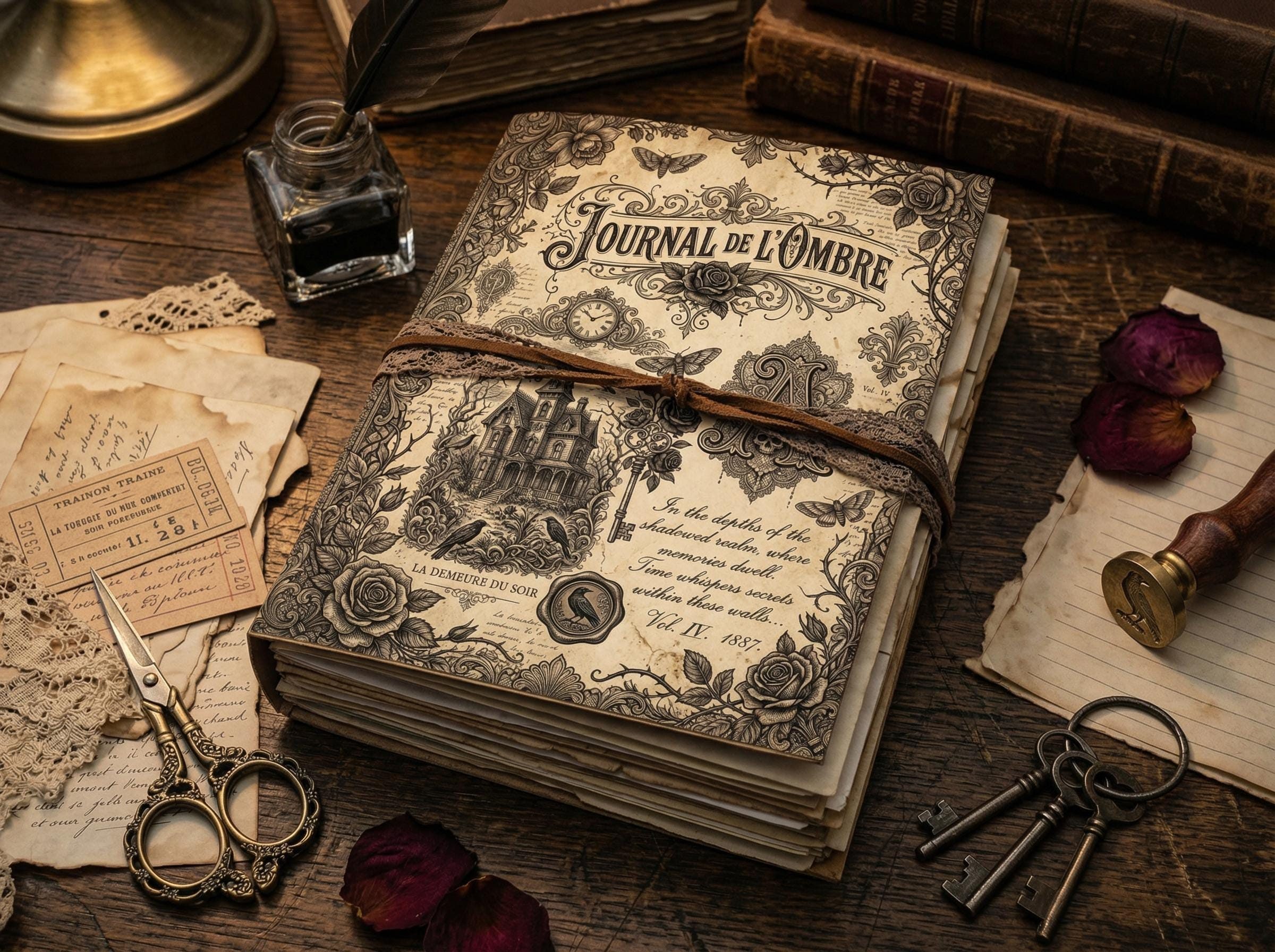 Gothic Romance Digital Paper, Dark Academia Junk Journal Pages, Vintage ...