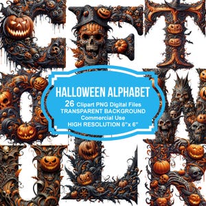 Lettere di Halloween, Clipart di Halloween, Font di Halloween, Stagione spettrale, Alfabeto di zucca PNG, Alfabeto stampabile PNG, Clipart, Tagli difficili