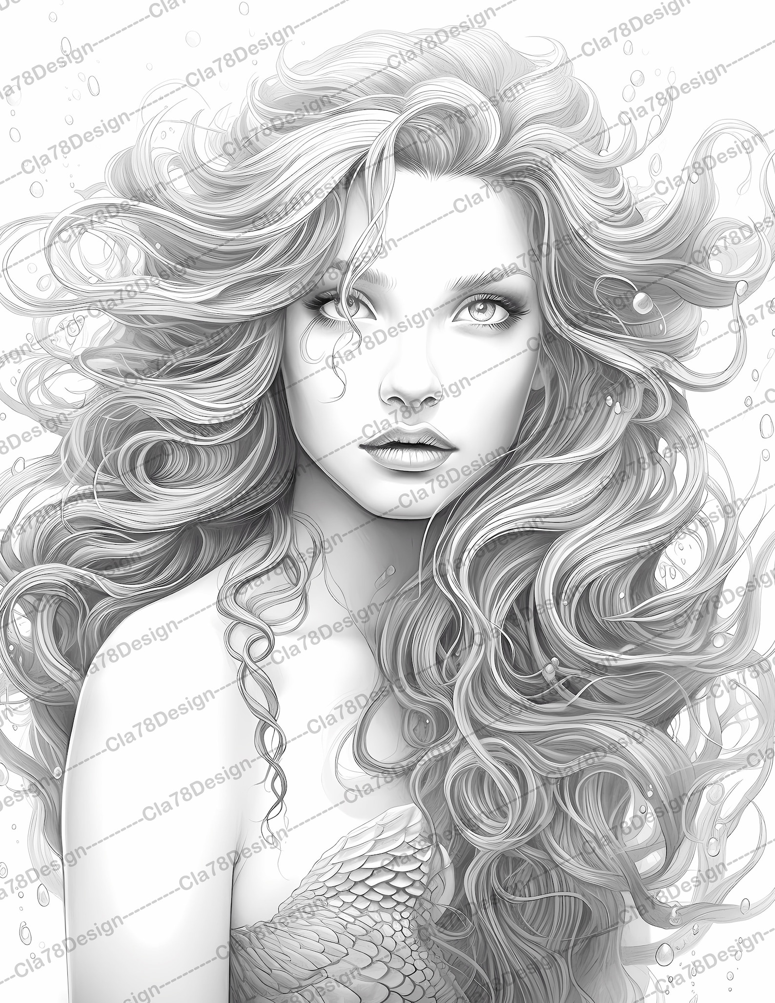 20 Beautiful Mermaids Coloring Pages Cover, Printable Adult Coloring