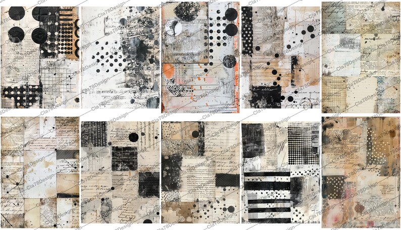 Distressed Papers Vintage Pages Collage, Old Textured Card Junk Journal ...