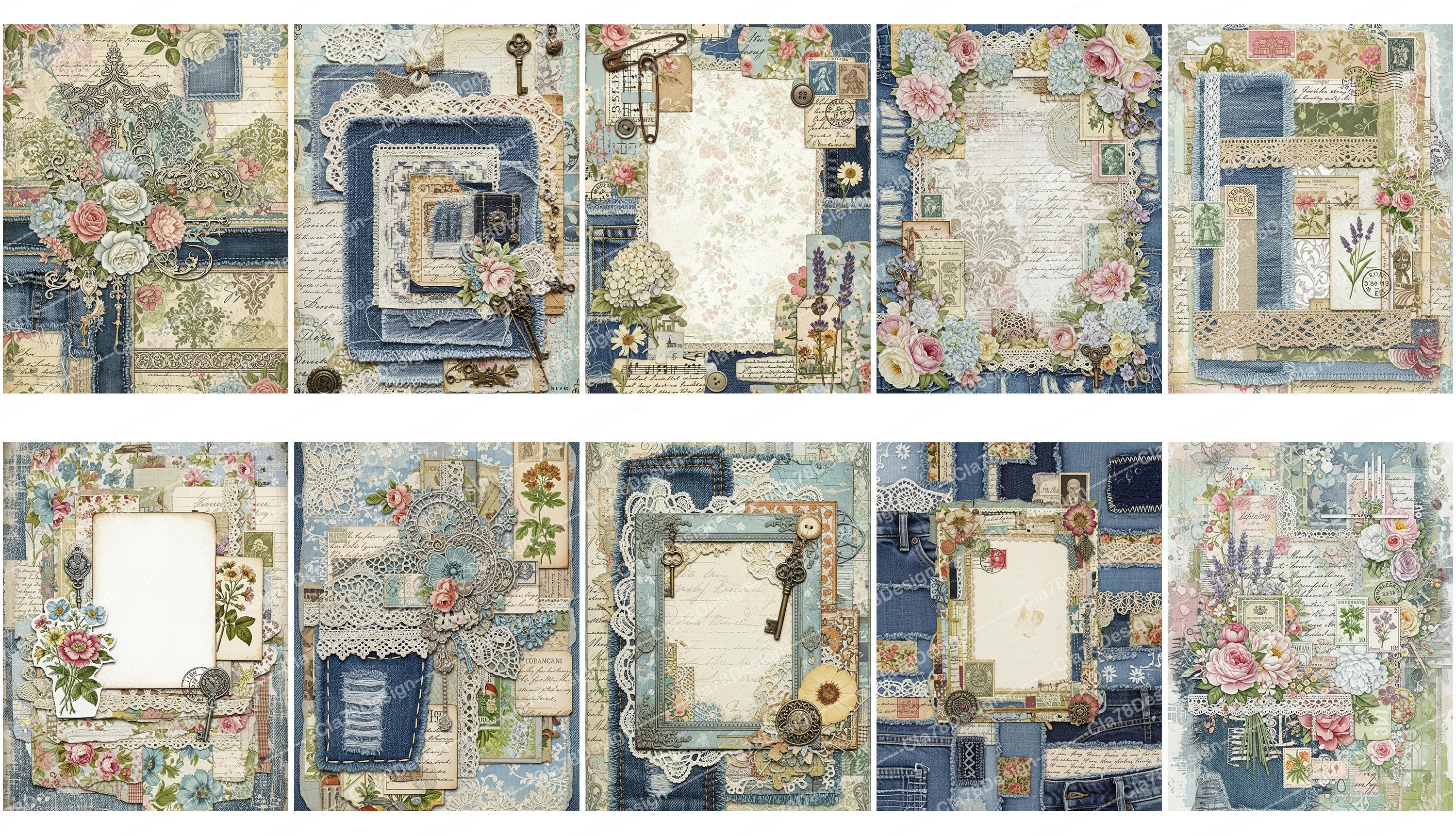 Denim and Lace Digital Paper, Shabby Chic Junk Journal Pages, Vintage ...