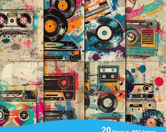 Vintage Music Pop Art Pages, Printable Antique Junk Journal Paper, Digital Collage Sheet, Old Journaling Ephemera, Music Digital Collage