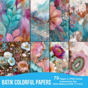 Batik Colorful Boho Junk Journal Paper, Distressed Abstract Printable Ephemera, Digital Page Scrapbook Collage Sheet, Bohemian Pattern