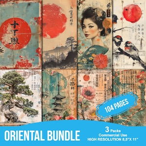 Orientalischen Vintage Bündel Junk Journal Seiten, Junk Journal Kit, Scrapbook druckbare, Digital Collage, Instant Download