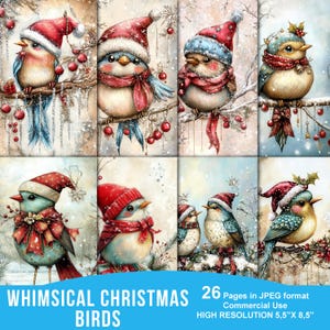 Whimsical Christmas Birds, Fluffy Birds, Christmas Gifts, Card Making, Half Pages, Woodland Crafts, Junk Journal, Printable