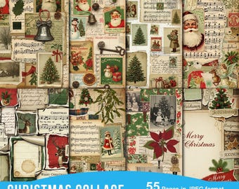 Christmas junk journal kit digital christmas journaling digikit printable christmas collage sheet ephemera scrapbooking digital pages