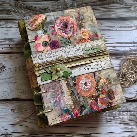Embroidered Flower Junk Journal Printable Pages, Junk Journal Kit