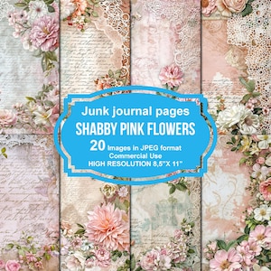 Shabby Pink Junk Journal Printable Pages, Junk Journal Kit, Scrapbook Printable, Printable Paper, Digital Collage, Instant Download