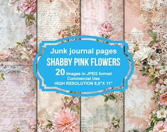 Shabby Pink Junk Journal Printable Pages, Junk Journal Kit, Scrapbook Printable, Printable Paper, Digital Collage, Instant Download