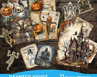 Haunted House Folio Kit, Spooky Papercraft Diorama, Halloween Junk Journal Loaded Pocket, Gothic Witch Ephemera, Digital Craft Bundle