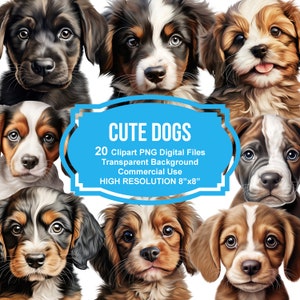 Dog Clipart Bundle, 20 Watercolor Dog Clipart Sublimation Designs, Dog Breeds PNG File,Cute Dogs Digital Illustration, Fussy Cuts