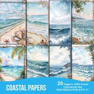 Coastal Junk Journal Kit, Journal Pages, Papers, Ephemera, Beach Printables, Sea Scrapbook Kit, Ocean Digital Download, Digital Printable