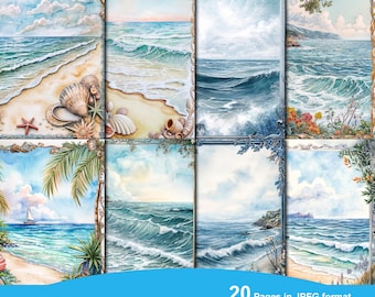 Coastal Junk Journal Kit, Journal Pages, Papers, Ephemera, Beach Printables, Sea Scrapbook Kit, Ocean Digital Download, Digital Printable