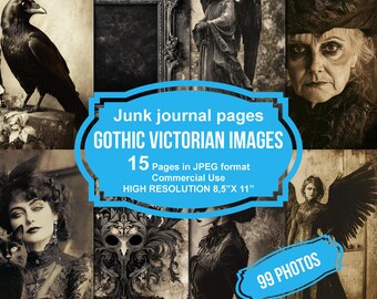 Páginas imprimibles de diario basura victoriano gótico, kit de diario basura, imprimible para álbum de recortes, papel imprimible, collage digital, descarga instantánea