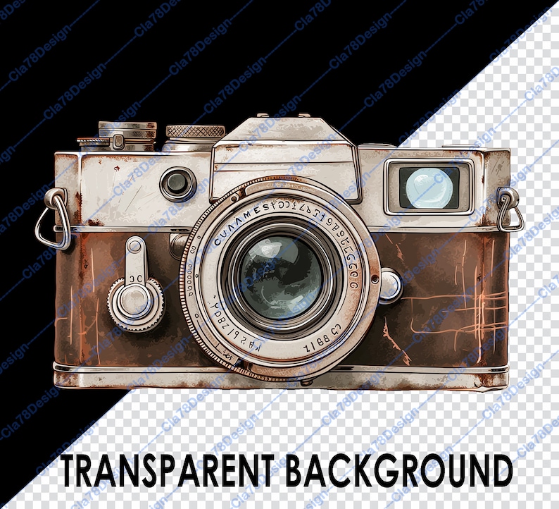 May include: A vintage camera with a brown leather body and silver accents. The camera has a large lens with a silver rim and a black lens cap. The camera has a silver top with a black viewfinder and a silver shutter release button.