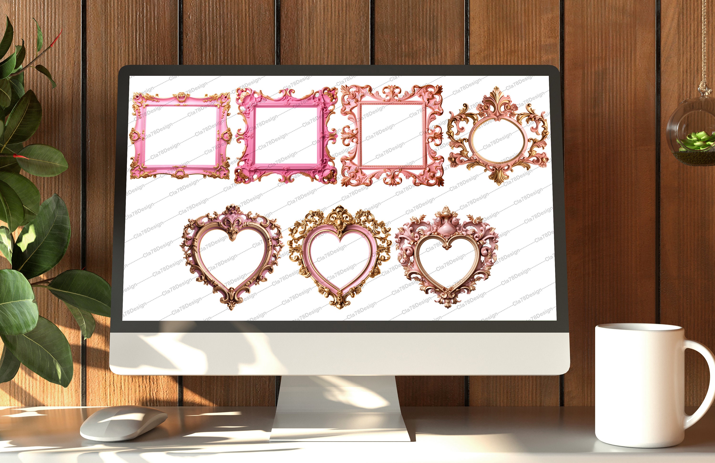 Pink and Gold Frames Clipart - Rococo and Baroque Vintage Clip Art for ...