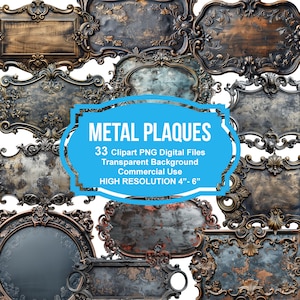 Metal Plaques, antike Vintage Lieferungen für Journal Tagebuch und Papierkunst. Grunge Ephemera Steampunk Bilder digitale Collage. Beschreibbare Tags