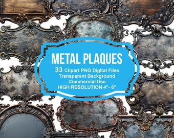 Metal Plaque Clipart, Vintage Ephemera, Steampunk PNG (Digital Download)
