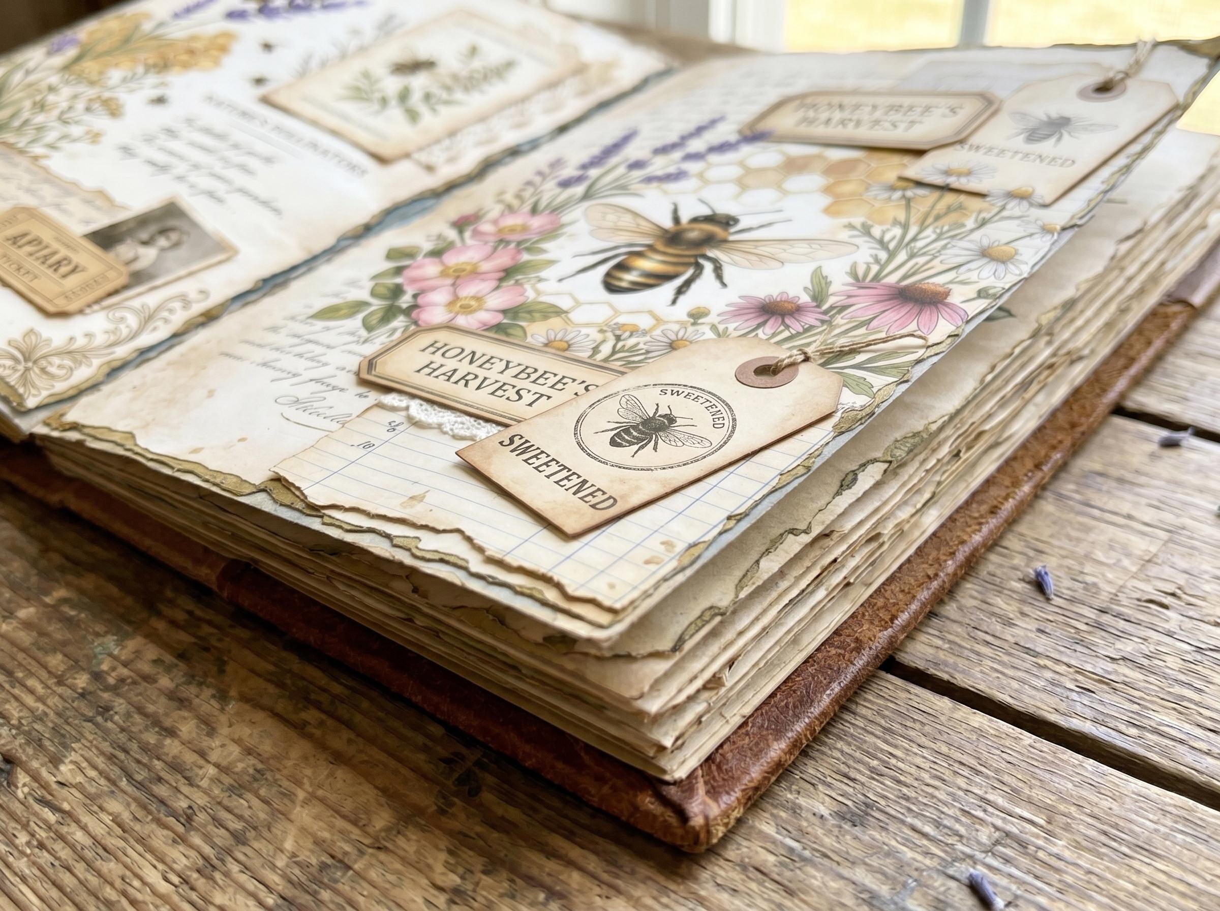 Vintage Bee Junk Journal Pages | Rustic Apiary Double Spread ...