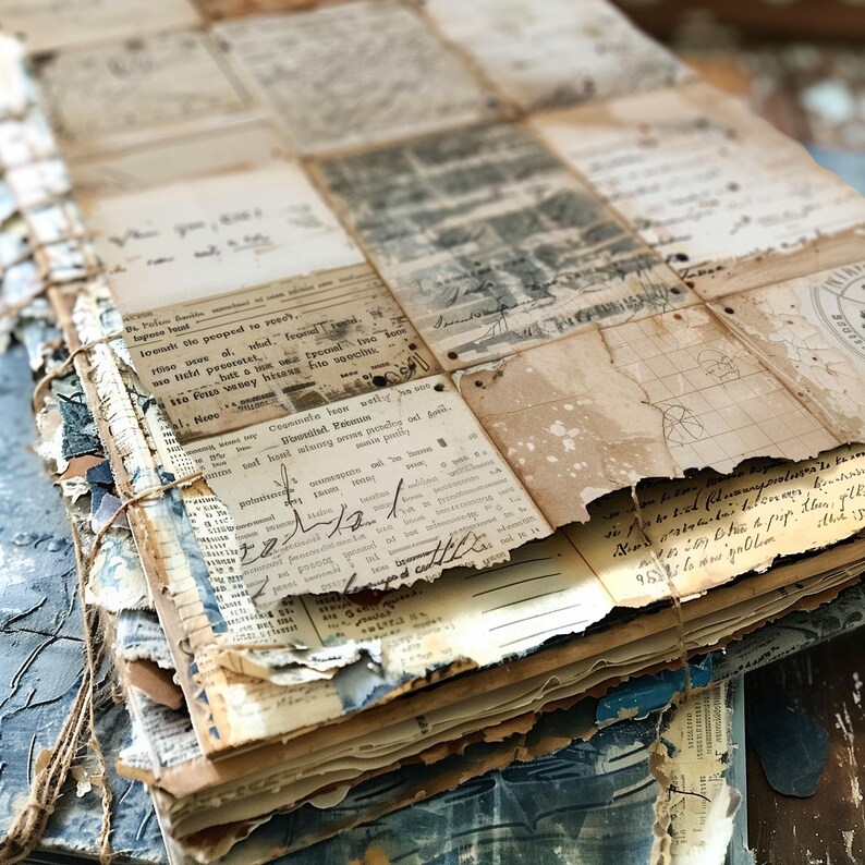Distressed Papers Vintage Pages Collage, Old Textured Card Junk Journal ...