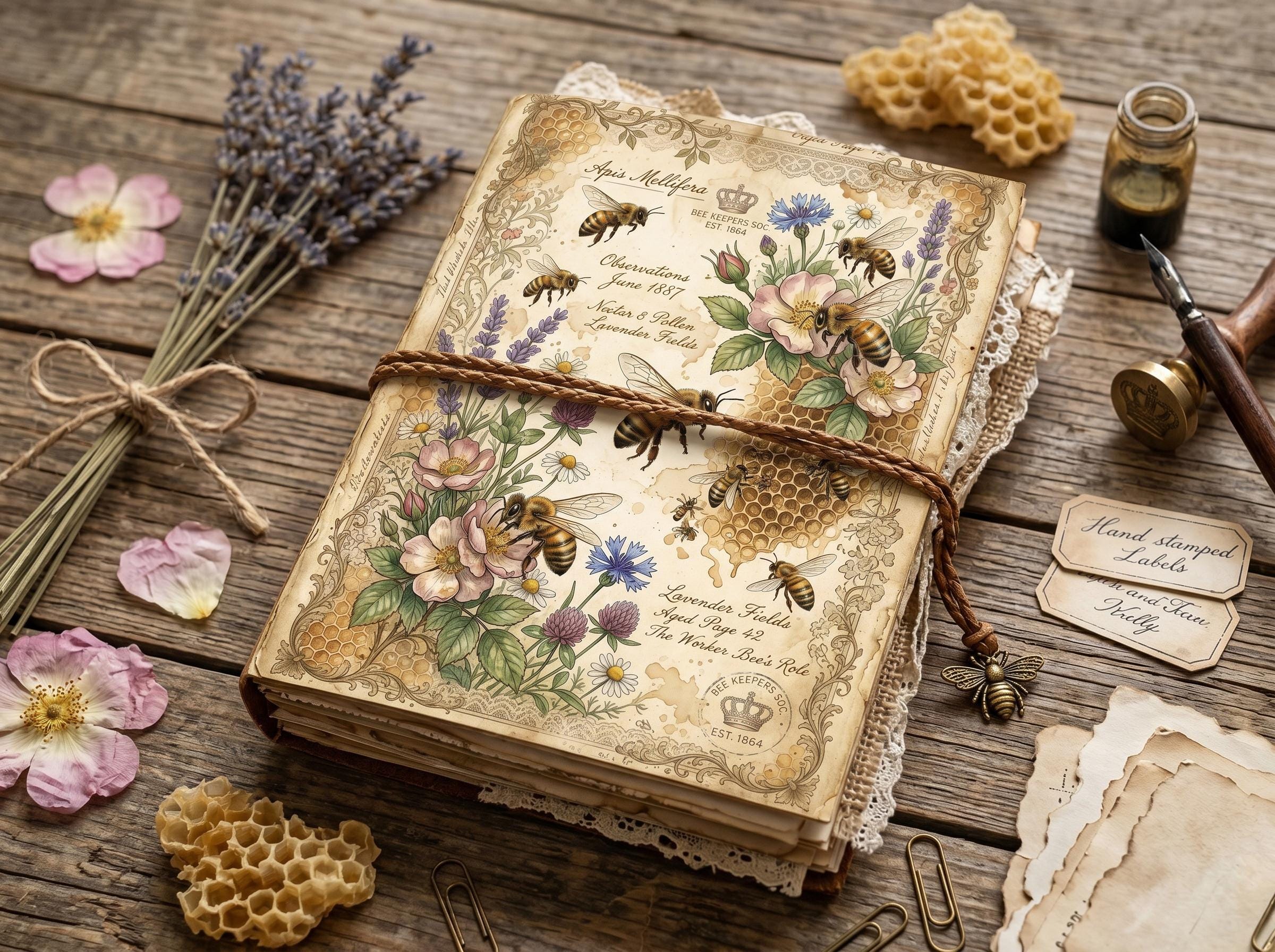 Vintage Beekeeper Junk Journal Pages | Honey Bee Digital Paper | Rustic ...