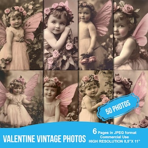 Vintage valentine photos little girls, digital junk journal ephemera, printable antique photos, scrapbook kit, collage sheet,  portrait