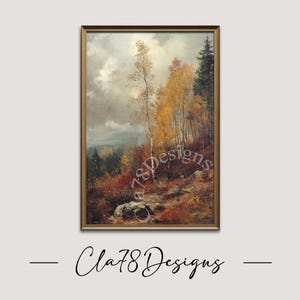 Rustic Fall Forest Painting, Fall Wall Art, Fall Oil Painting, Fall Print Autumn Decor, Rustic Fall Decor, Moody Wall Art, Digital Print